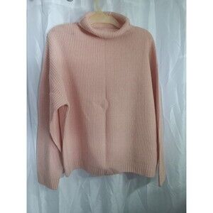 XXL GIL’B Women 100% Wool Long Sleeve Midweight Rib high Neck Sweater, Pink